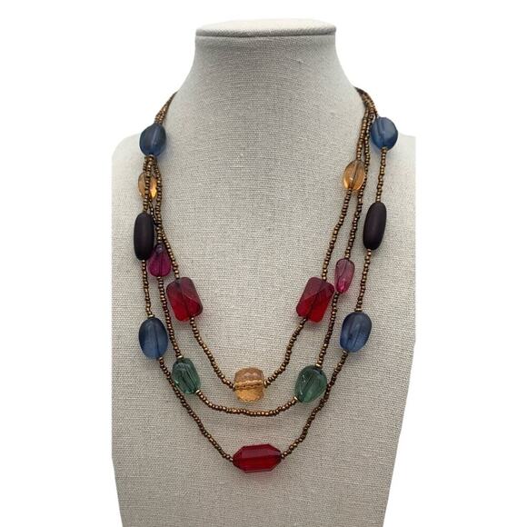 Multi Layered Beautiful Colorful Beaded Necklace Jewel Tone Colors - Picture 1 of 5